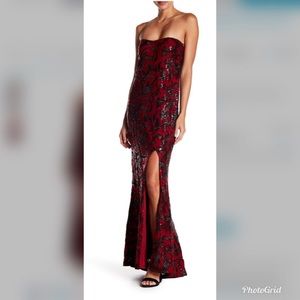 Marina Strapless Embroidery Sequin Gown